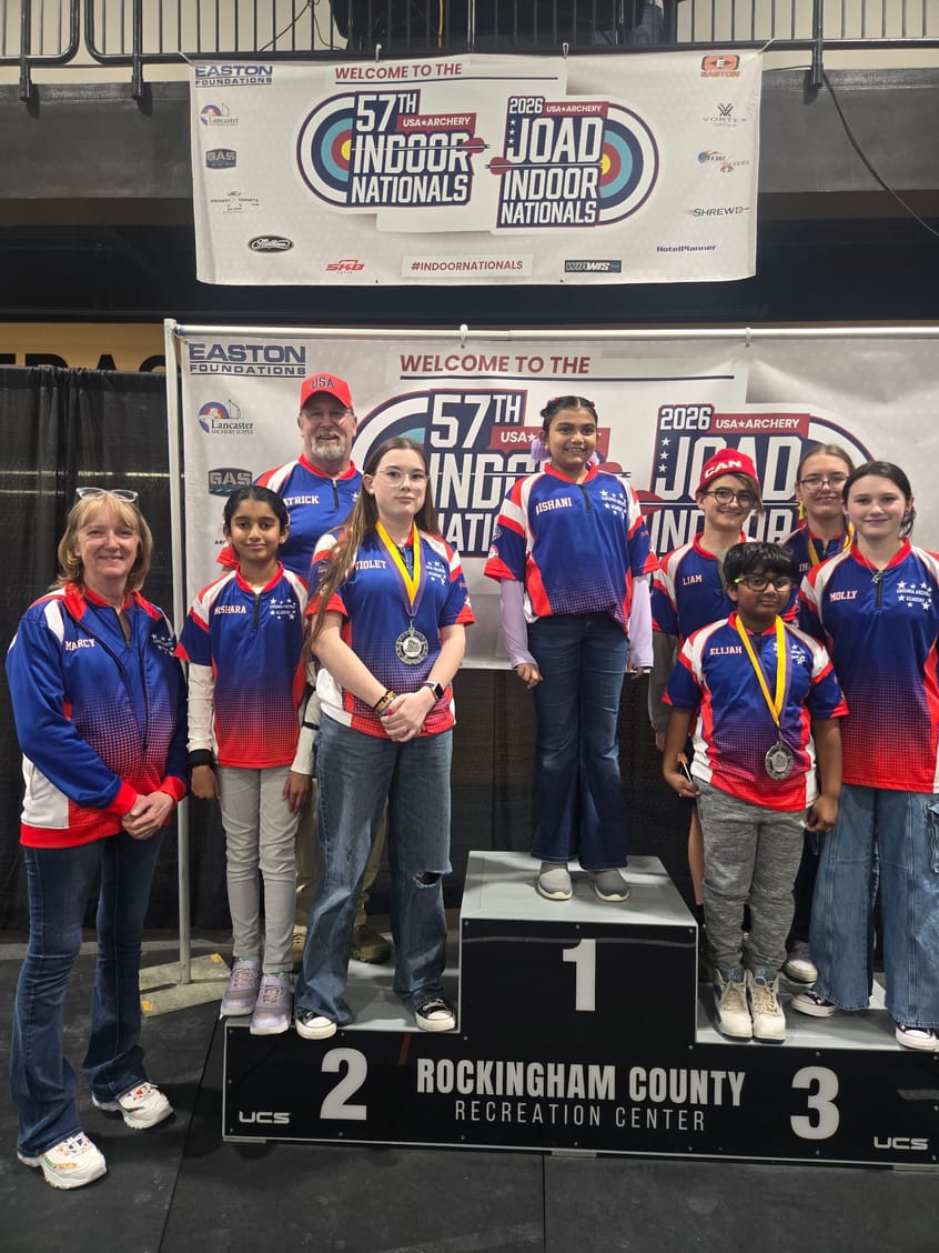 JOAD archers on the podium at Indoor Nationals